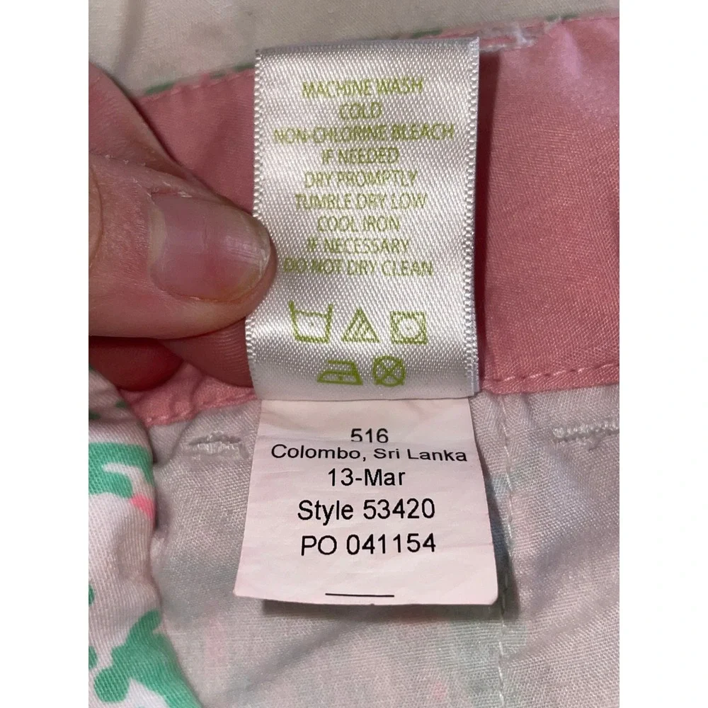 Lilly Pulitzer Barclay Chino Shorts Green Pink Floral Shell Print Womens 8